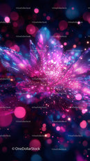 Vibrant Digital Explosion with Pink and Blue Luminous Particles