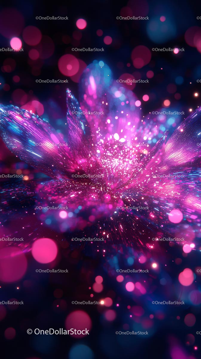 Vibrant Digital Explosion with Pink and Blue Luminous Particles