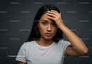 Young Woman Showing Stress and Anxiety Expression against Gray Background