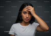 Young Woman Showing Stress and Anxiety Expression against Gray Background