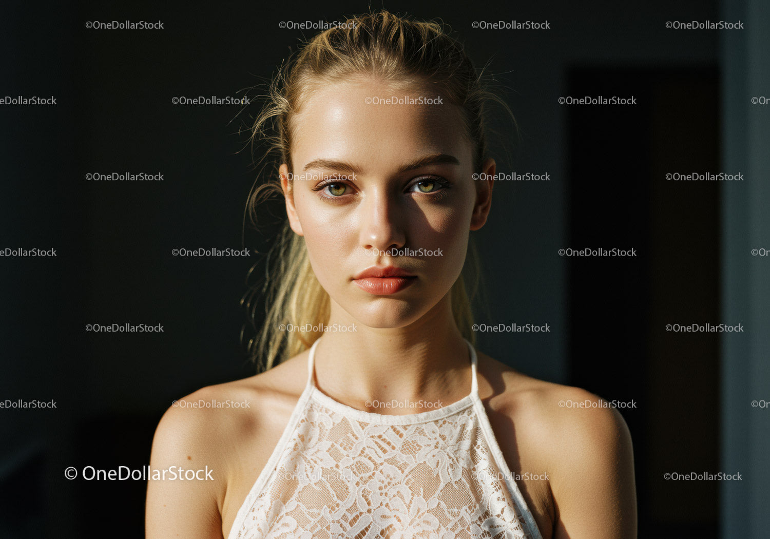 Portrait of a Young Woman with Green Eyes in Natural Light
