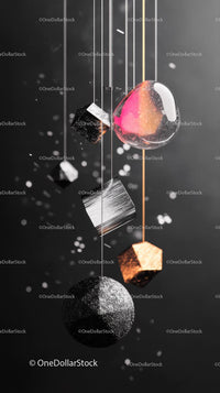 Abstract Geometric Art with Floating Metallic Shapes in Dark Background