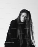 Elegant Woman Portrait with Long Wet Hair in Monochrome Style