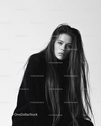 Elegant Woman Portrait with Long Wet Hair in Monochrome Style