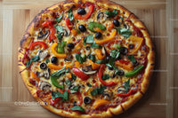 Colorful Bell Pepper and Black Olive Vegetarian Pizza