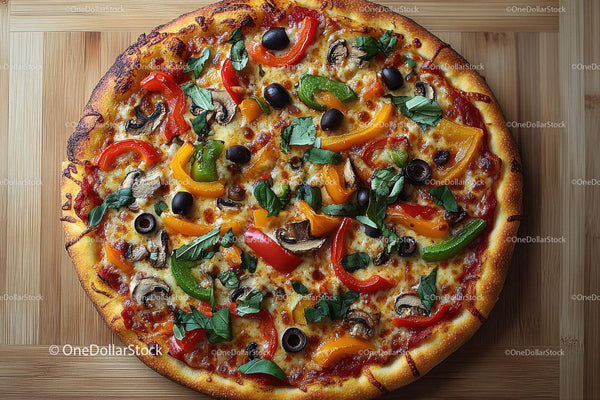 Colorful Bell Pepper and Black Olive Vegetarian Pizza