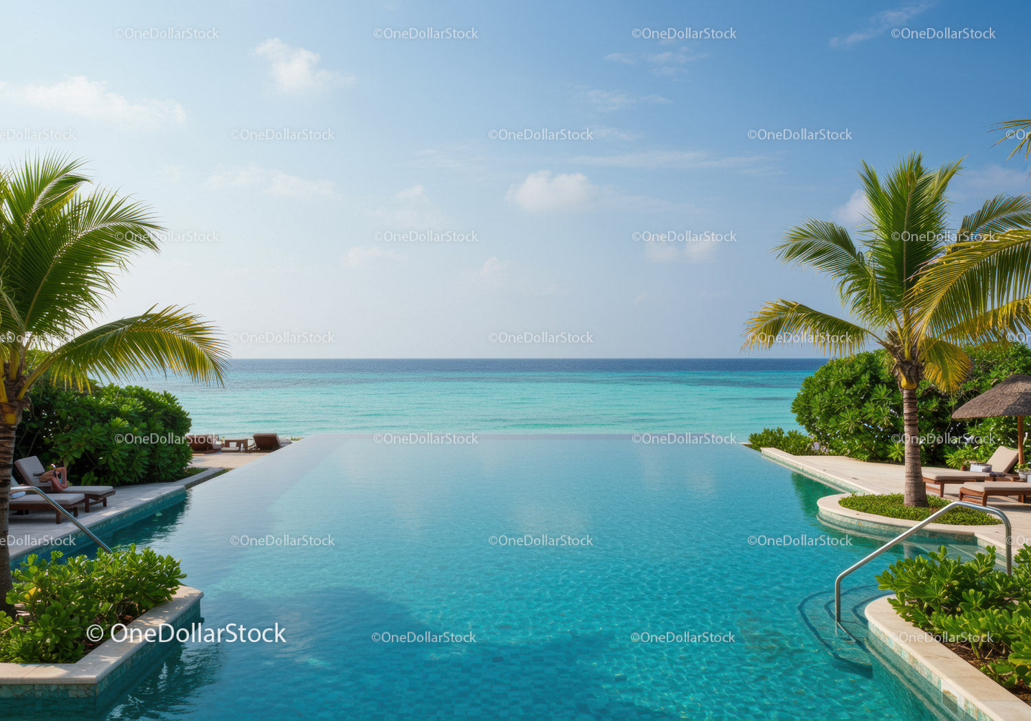 Luxury Infinity Pool with Ocean View and Tropical Palm Trees