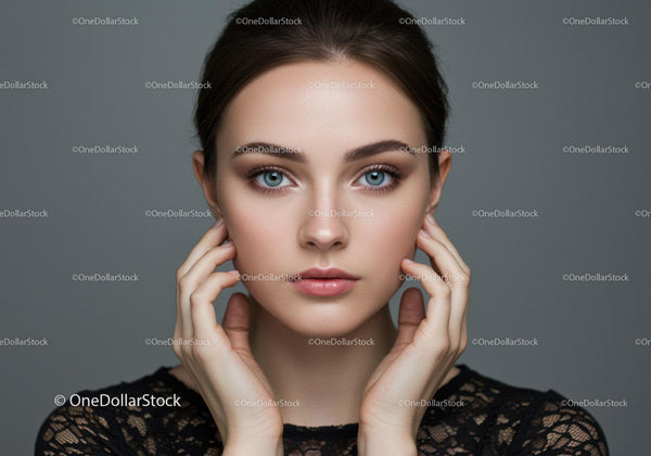 Elegancka Kobieta z Niebieskimi oczami i Czystą Skórą - Portret