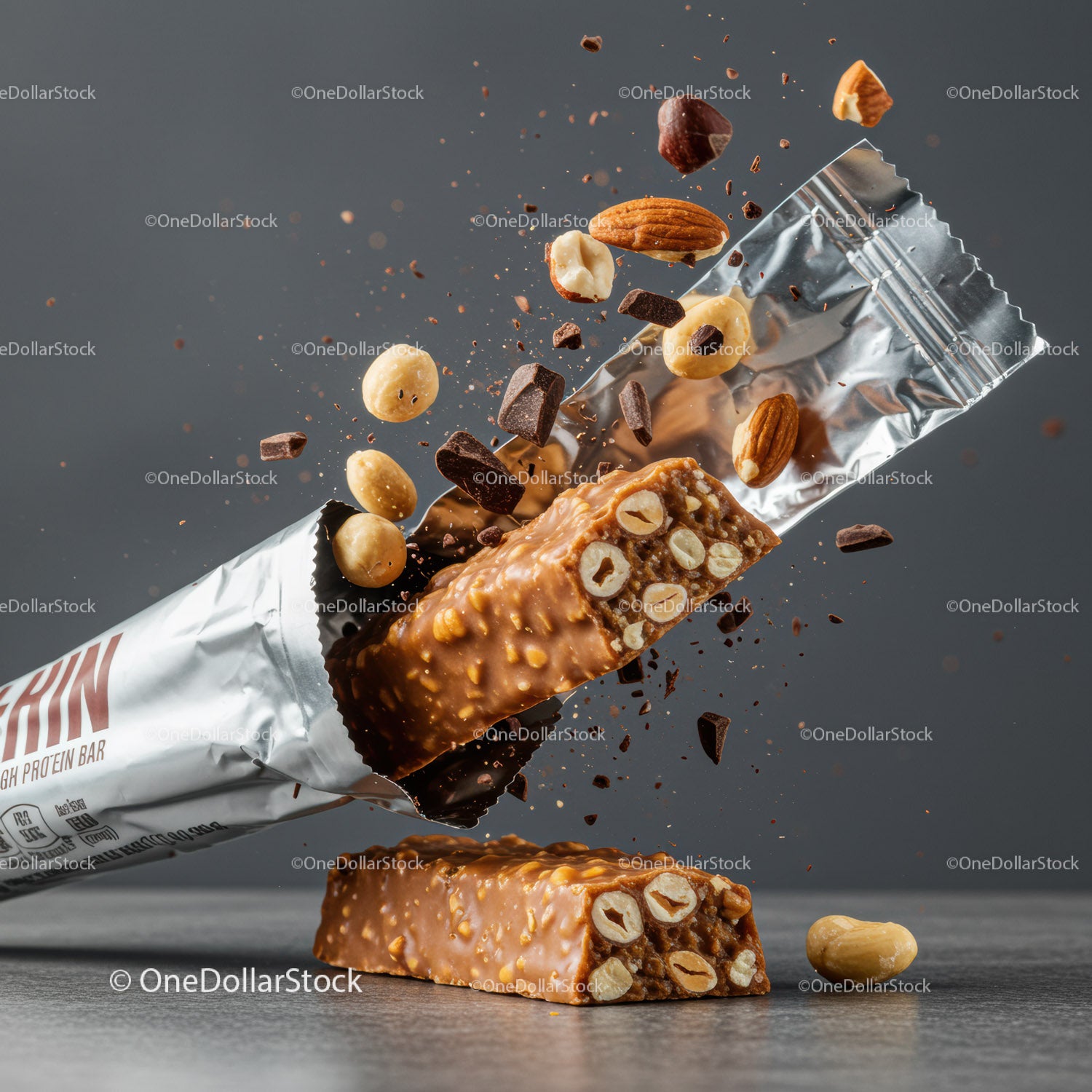 Crunchy Nut Protein Bar with Nuts and Chocolate Pieces