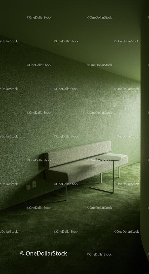 Modern Minimalist Green Indoor Bench with Textured Wall