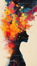 Abstract Female Silhouette with Vivid Color Swirls and Patterns