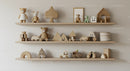 Cute Wooden Toy Shelves Decor with Bear and Animal Figures in Children's Room