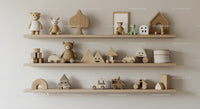 Cute Wooden Toy Shelves Decor with Bear and Animal Figures in Children's Room