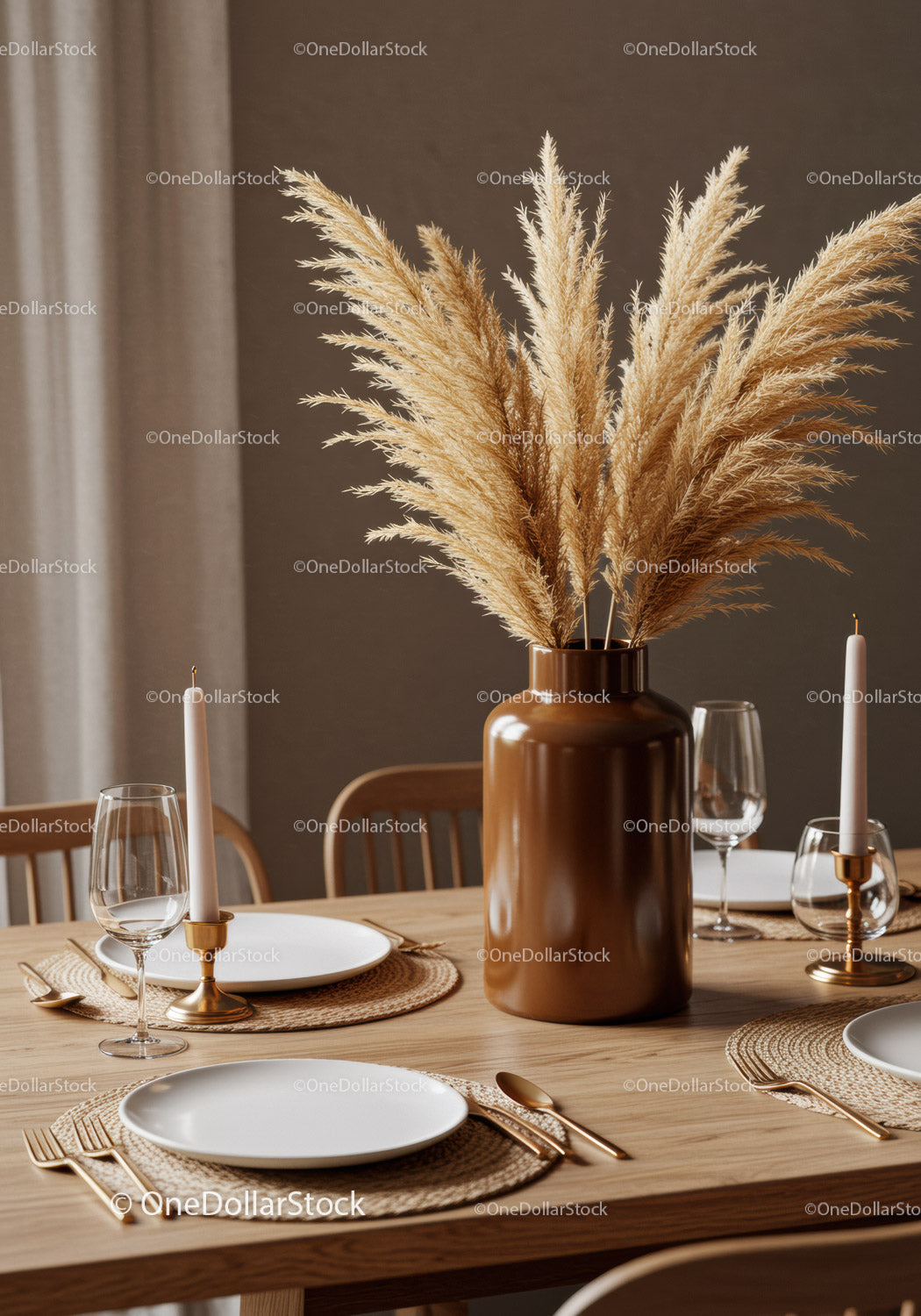 Elegant Dining Table with Pampas Grass Centerpiece in Modern Home