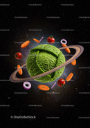 Cabbage Planet with Floating Fresh Vegetable Rings