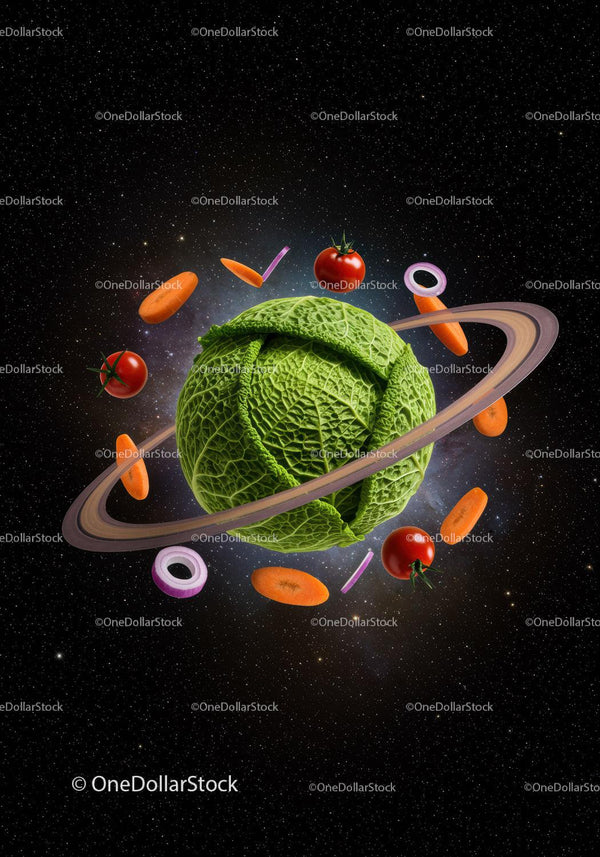 Cabbage Planet with Floating Fresh Vegetable Rings