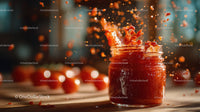 Close-Up of Strawberry Jam Splashing into a Glass Jar