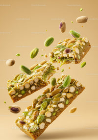 Nut and Pistachio Energy Bar Breaking Apart in Air