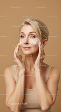 Elegant Mature Woman Applying Face Cream for Skincare Routine