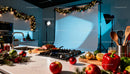 Festive kitchen setup with fresh ingredients and lighting studio