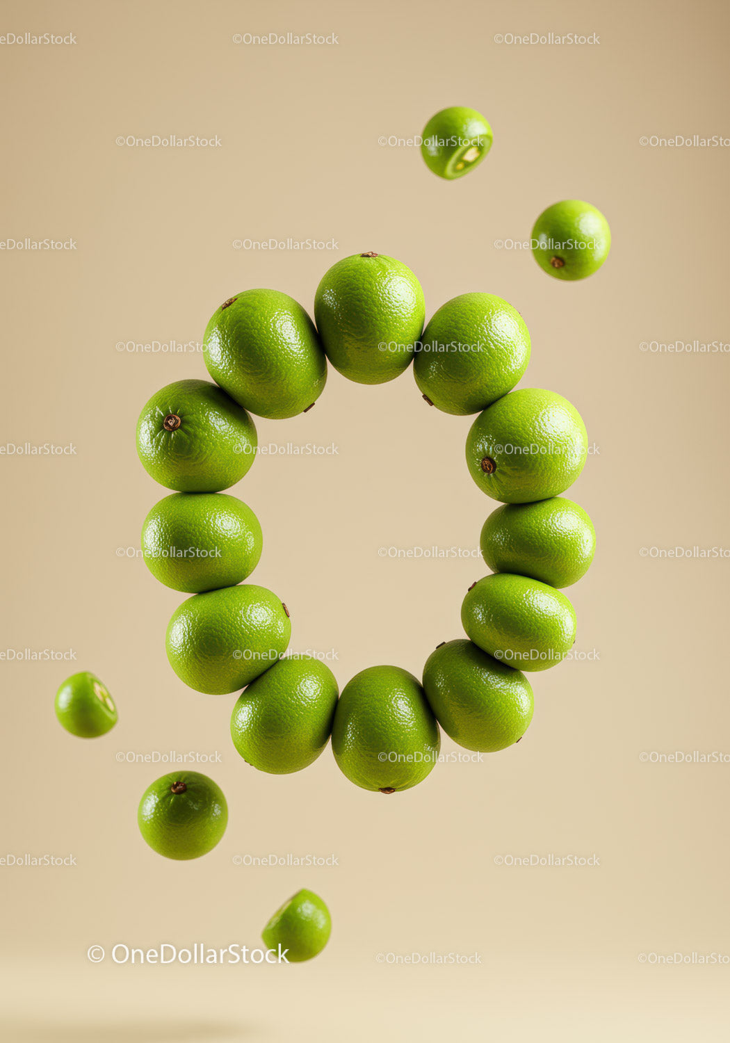 Fresh limes arranged in a floating circular pattern