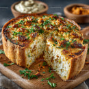 Crispy Baked Rice Casserole with Herb Garnish and Melty Cheese