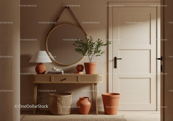 Cozy entryway with natural decor and warm earth tones