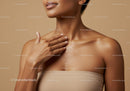 Elegant Woman Applying Moisturizer on Neck and Chest