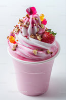 Pink Strawberry Soft Serve Ice Cream with Nuts and Gummy Bears