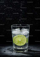 Refreshing Lime Sparkling Water with Ice Cubes