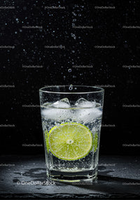 Refreshing Lime Sparkling Water with Ice Cubes