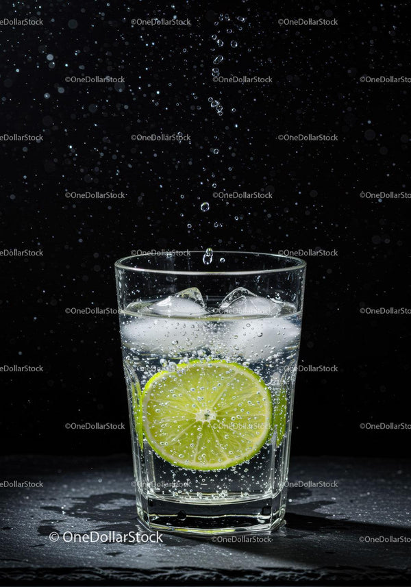 Refreshing Lime Sparkling Water with Ice Cubes
