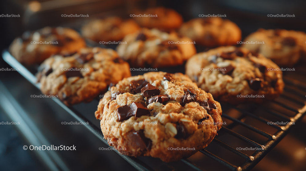 Freshly Baked Chocolate Chip Cookies on Cooling Rack