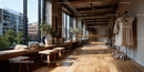Bright Modern Dance Studio with Wooden Floor and Large Windows