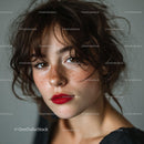 Close-Up Portrait of a Red-Haired Freckled Woman with Red Lipstick