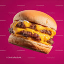 Juicy Cheeseburger with Melted Cheese and Toasted Bun on Pink Background
