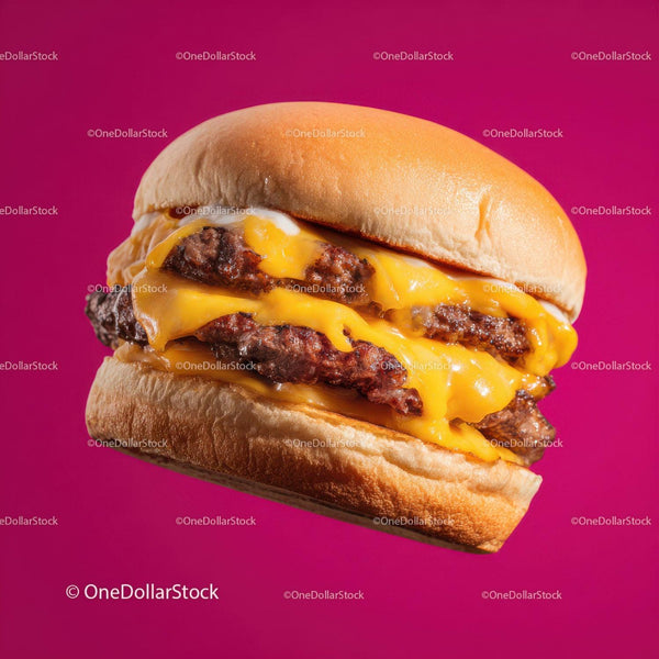 Juicy Cheeseburger with Melted Cheese and Toasted Bun on Pink Background