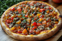 Vegetarian Pizza with Bell Peppers, Olives, and Fresh Herbs