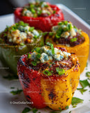 Colorful Stuffed Bell Peppers Grilled with Cheese and Fresh Herbs