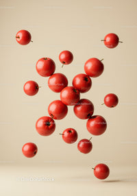 Fresh Red Apples Floating in Soft Beige Space