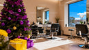 Modern salon interior with festive Christmas decorations