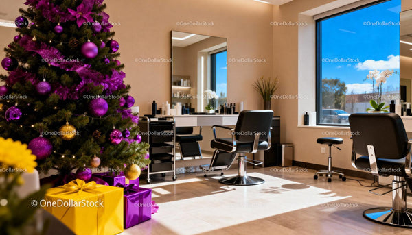 Modern salon interior with festive Christmas decorations