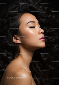 Profile of serene woman with flowing dark hair