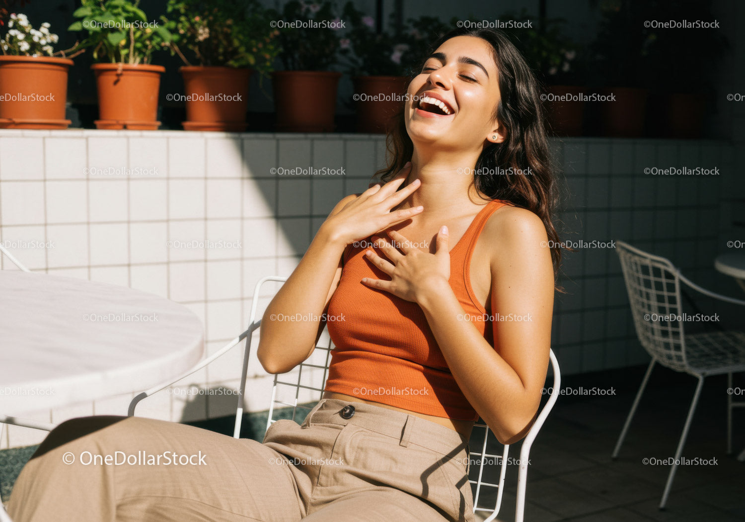 Happy Woman Enjoying Sunny Day in Outdoor Garden Scene