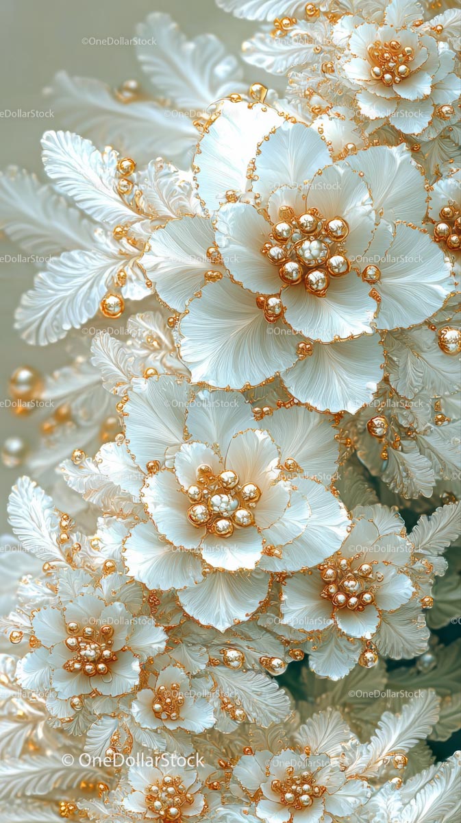 Elegant White and Gold Decorative Brooch with Pearls and Gems