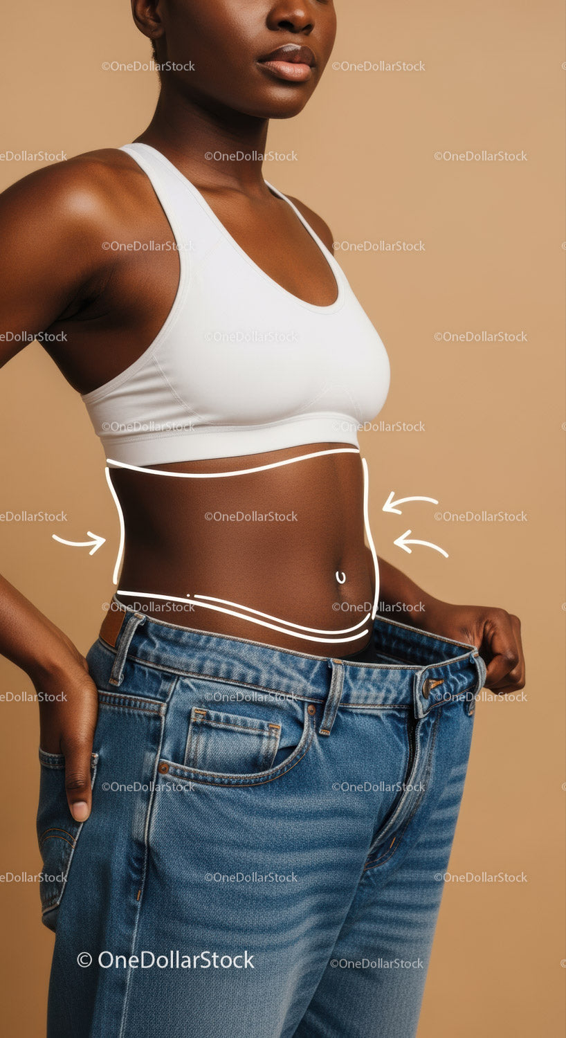 Woman in White Sports Bra and Blue Jeans with Waist Measurement