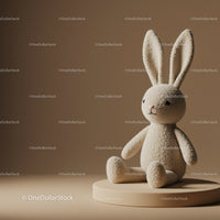 Soft Plush Bunny Sitting on Round Pedestal