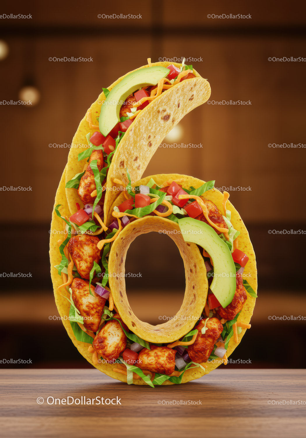 Taco w kształcie cyfry sześć ze świeżymi składnikami