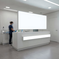 Medical professional working in modern clinical reception area