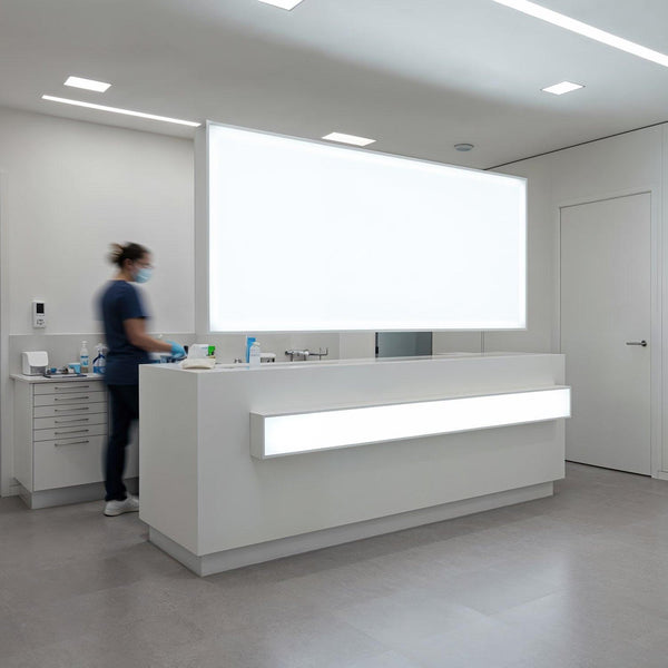 Medical professional working in modern clinical reception area JPG Mockup Image